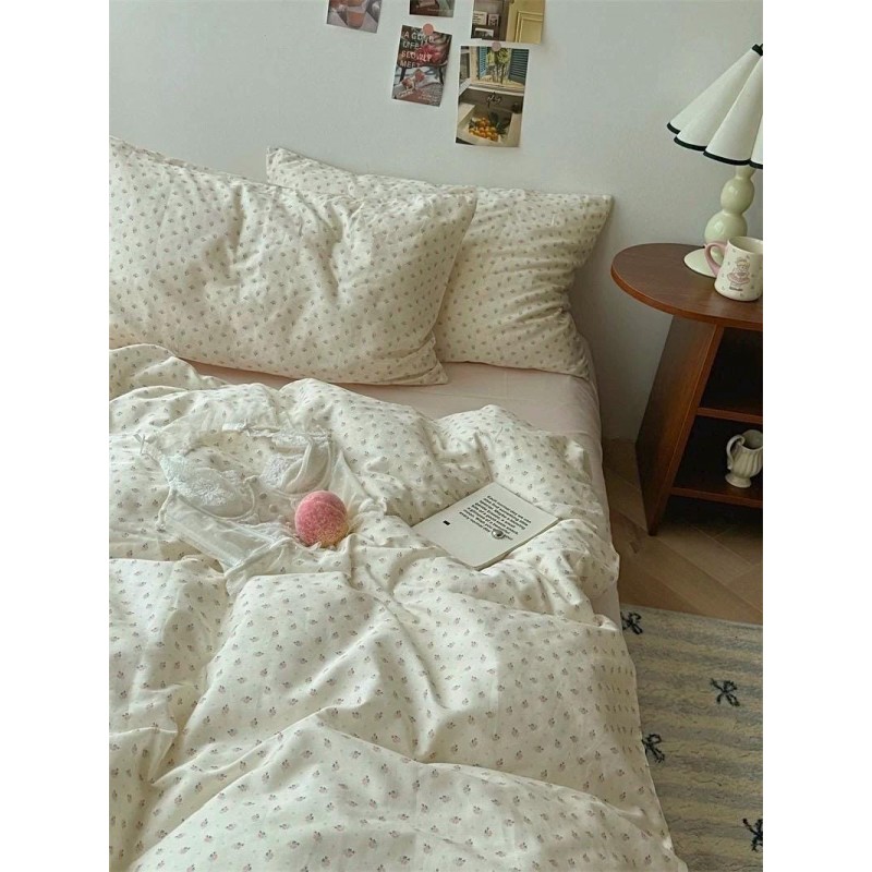 Pink floral pattern cotton four-piece suit