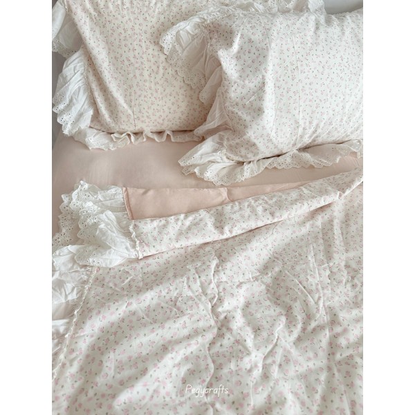 Pink floral ruffled cotton four-piece set