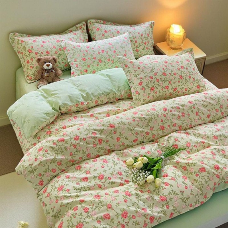 Green soft plant pure cotton four-piece set