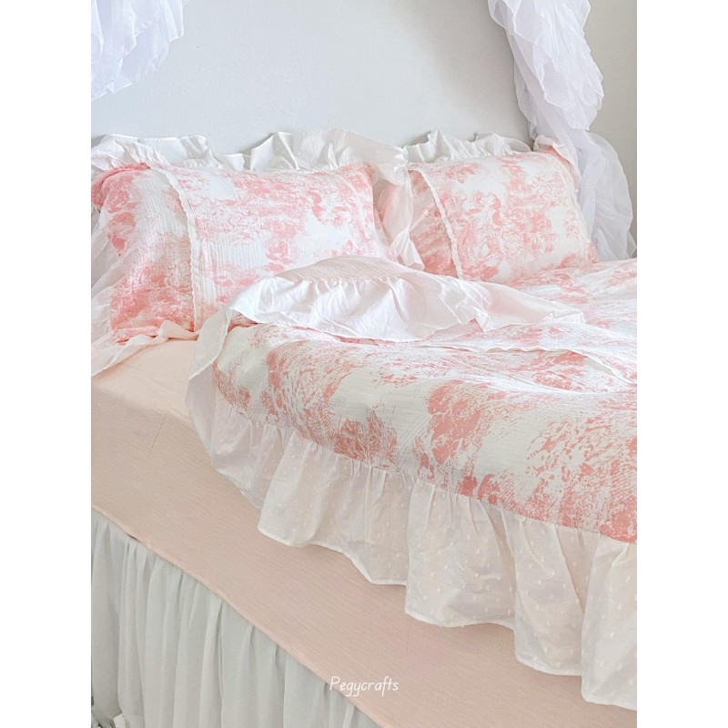Pink lace ruffle floral double gauze four-piece set