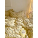 Yellow floral with light yellow ruffles pure cotton four-piece set