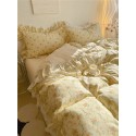 Yellow floral with light yellow ruffles pure cotton four-piece set