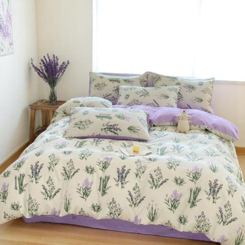 Garden style lavender pattern pure cotton four-piece set