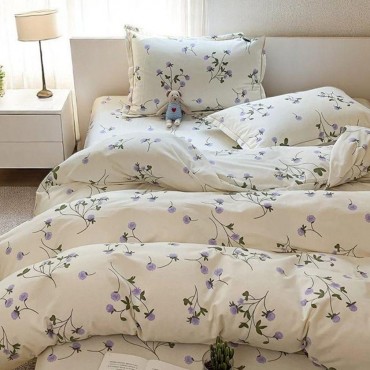 White vintage floral pattern cotton four-piece set