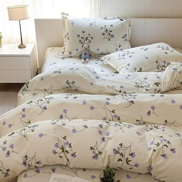 White vintage floral pattern cotton four-piece set