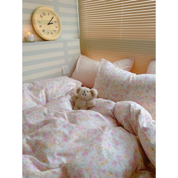 Pink floral cotton four-piece set