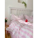 Pink striped ruffled cotton four-piece set