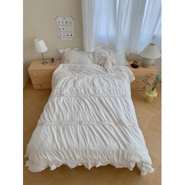 White floral embroidery cotton four-piece set