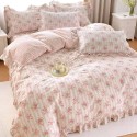 Pink plaid ruffled cotton four-piece set