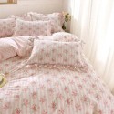 Pink plaid ruffled cotton four-piece set