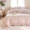 Pink plaid ruffled cotton four-piece set