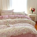 Garden style pink flowers pure cotton four-piece set