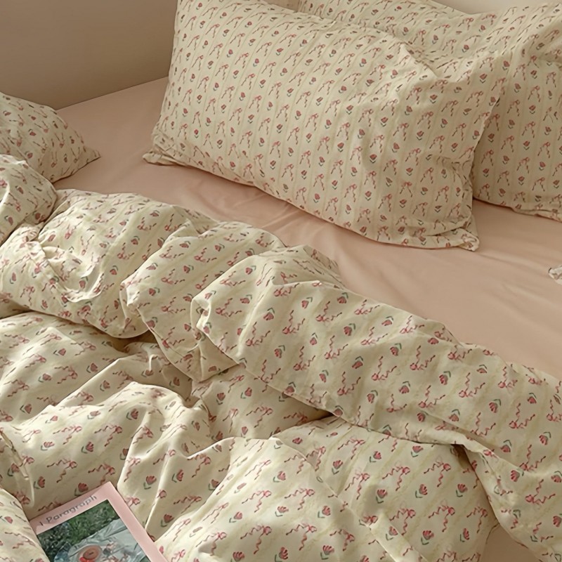 Pink Princess Floral and Bow Cotton 4-Piece Set